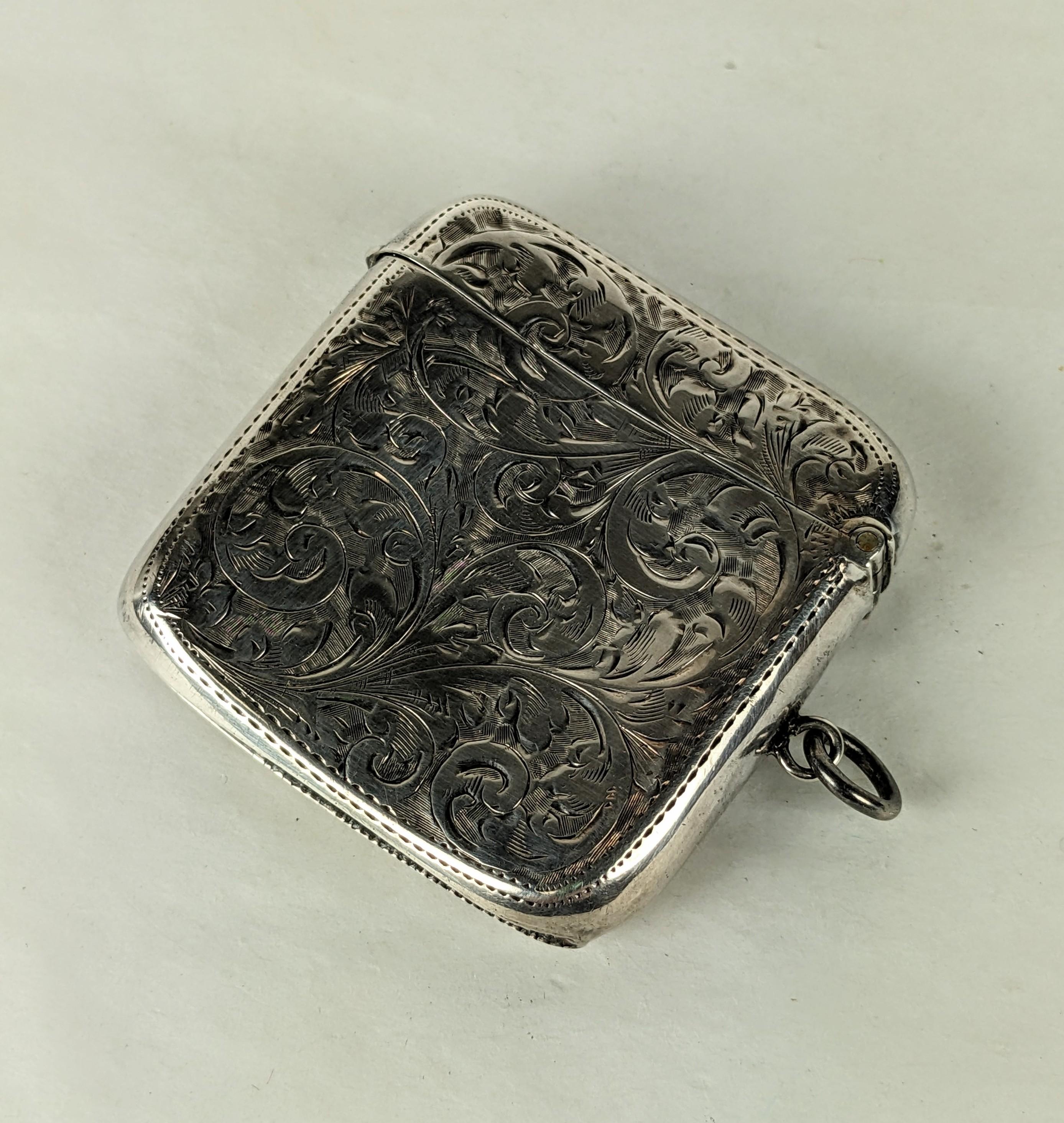 Victorian Sterling Etched Match Safe For Sale 1