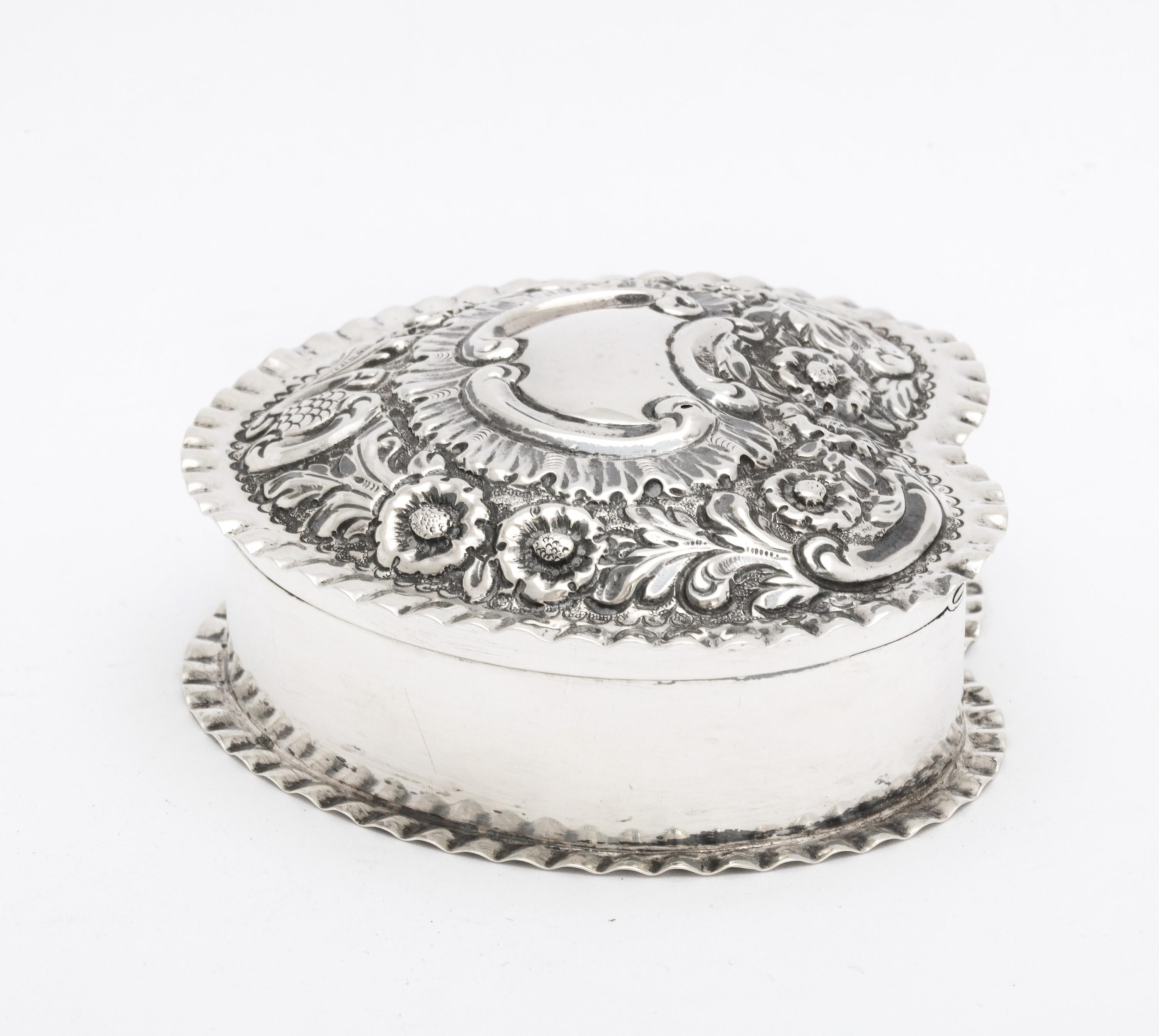 Late 19th Century Victorian Sterling Heart-Form Trinkets Box with Hinged Lid