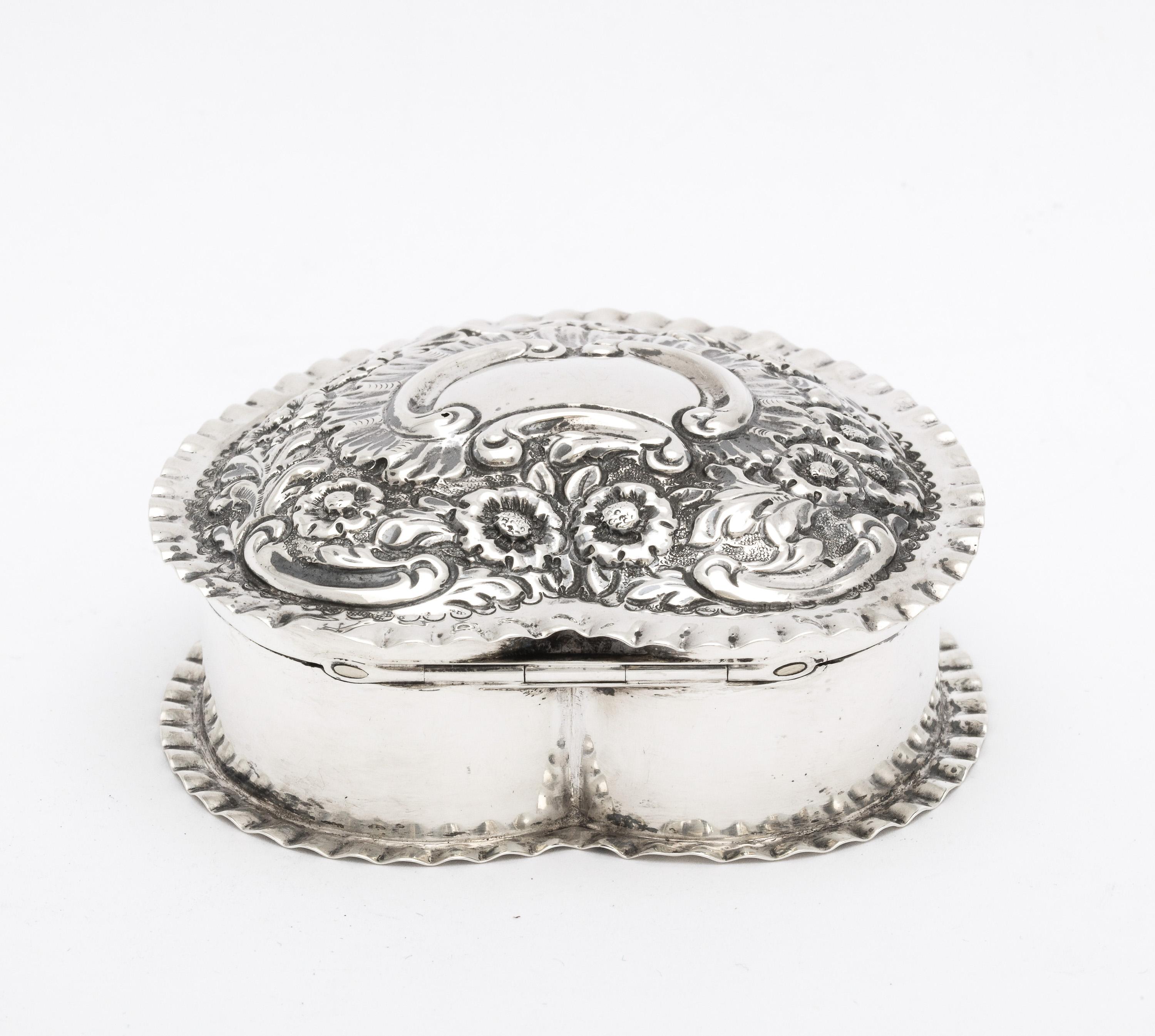 Gold Victorian Sterling Heart-Form Trinkets Box with Hinged Lid