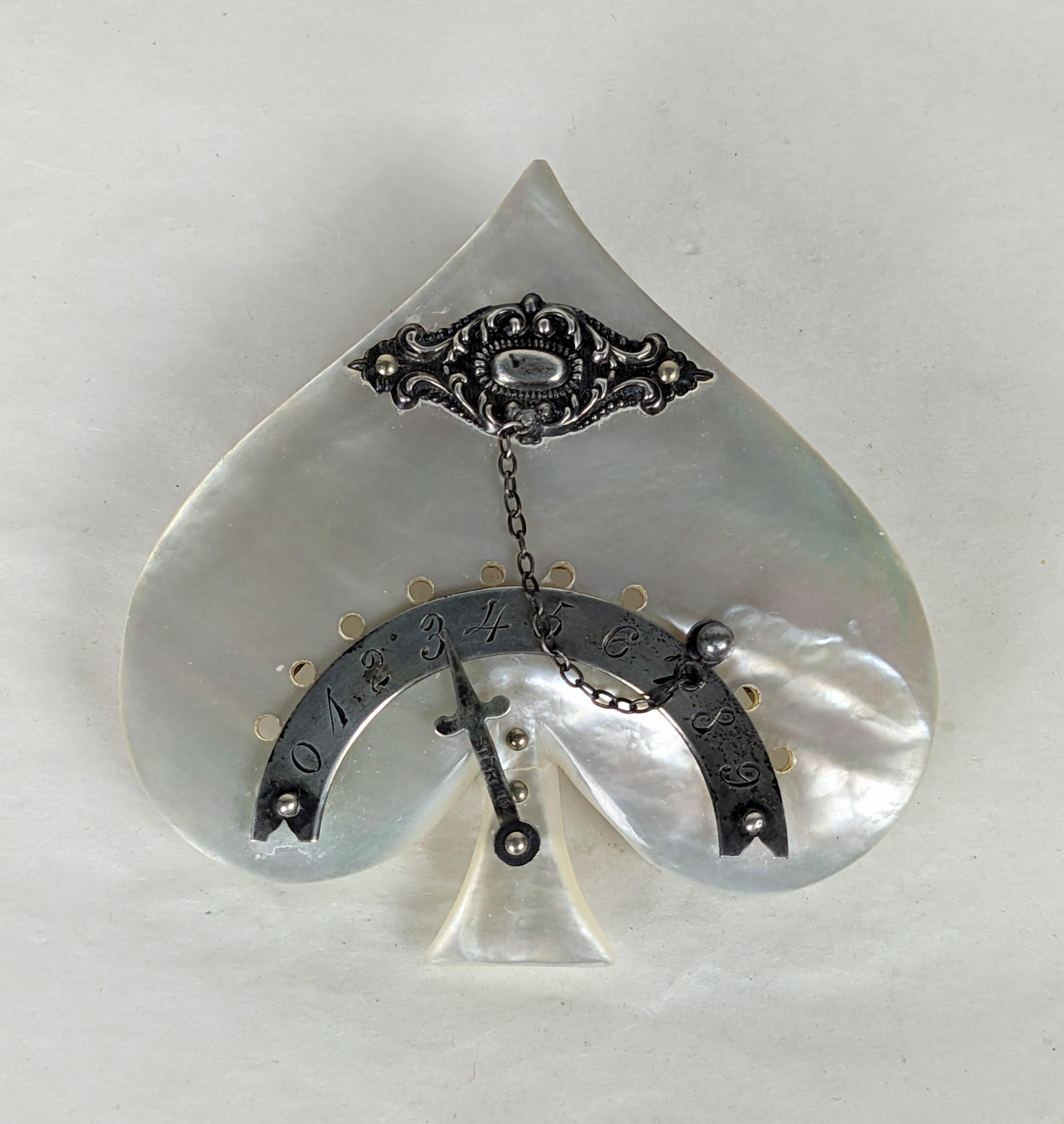 Victorian Sterling Mother of Pearl Spade Brooch, Studio VL , Upcyled object as Art Jewelry from the 1980's NY, originally retailed in Barneys 17th St. 3