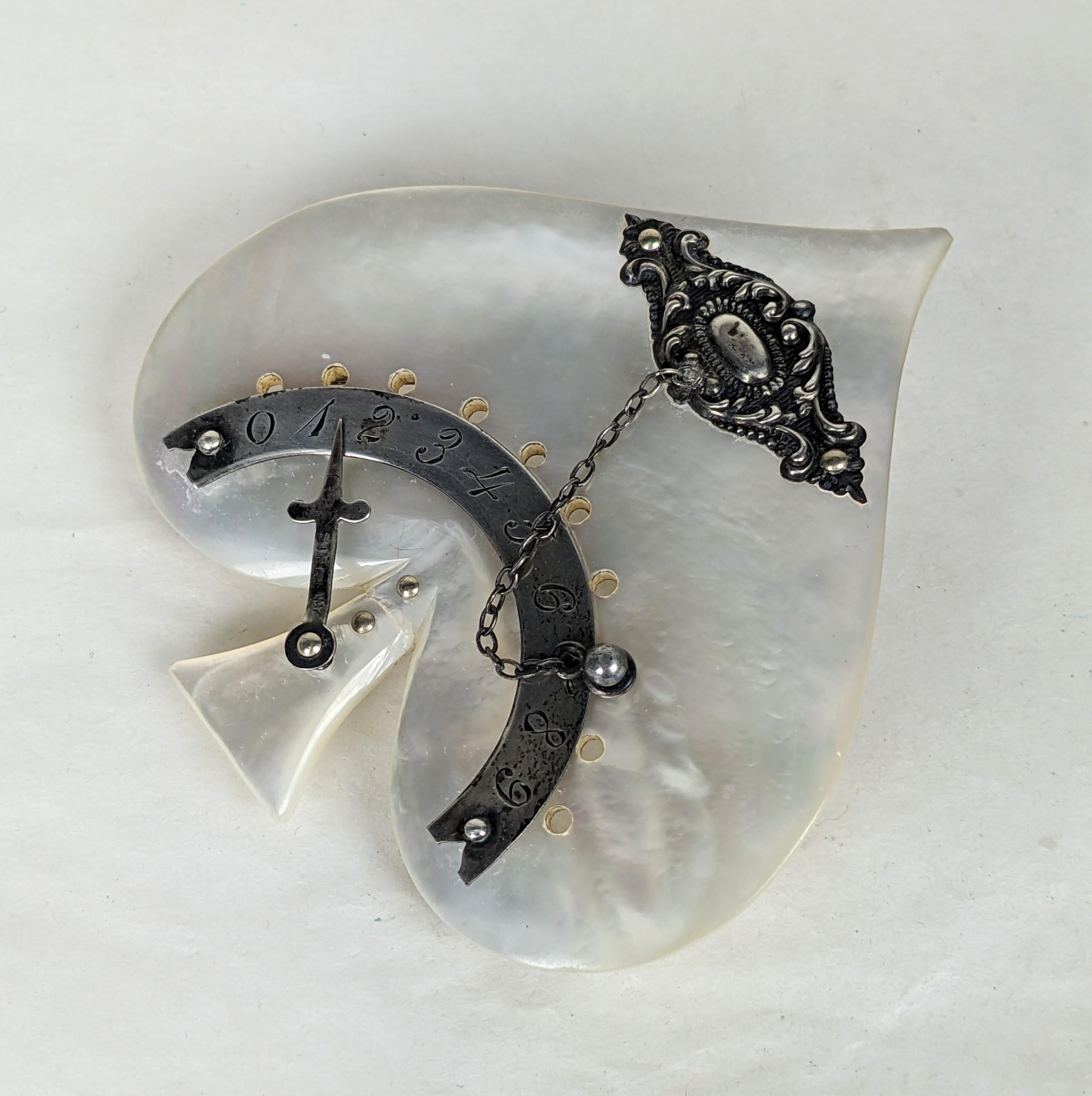 Late Victorian Victorian Sterling Mother of Pearl Spade Brooch, Studio VL  For Sale