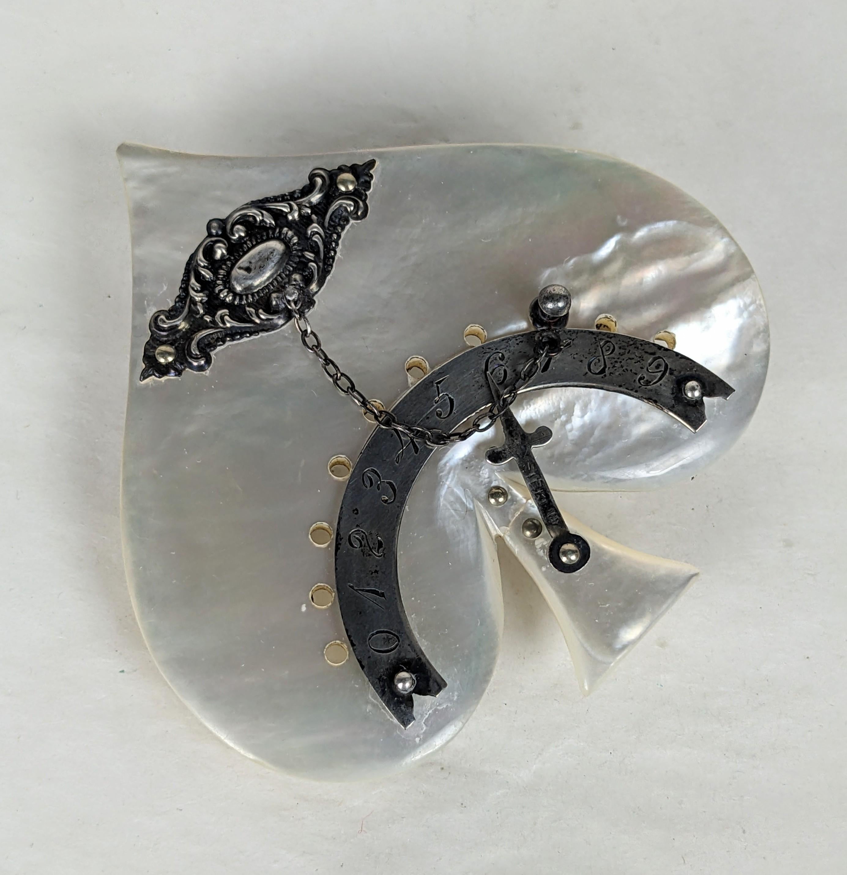 Victorian Sterling Mother of Pearl Spade Brooch, Studio VL  In Good Condition For Sale In New York, NY