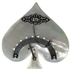 Victorian Sterling Mother of Pearl Spade Brooch, Studio VL