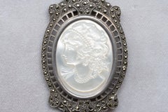 Victorian Sterling Pendant Carved Lady Figure and Marcasite