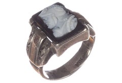 Victorian Sterling Silver 10 Karat Carved Agate Cameo Perseus Ring