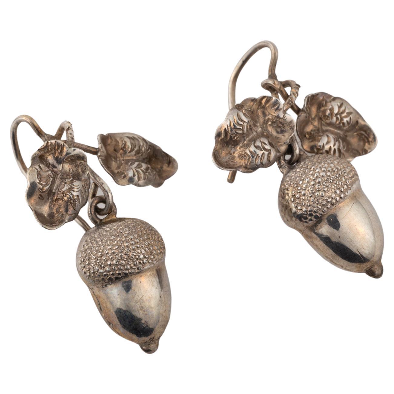 Victorian Sterling Silver Acorn Earrings, circa 1870