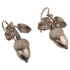 Victorian Sterling Silver Acorn Earrings, circa 1870