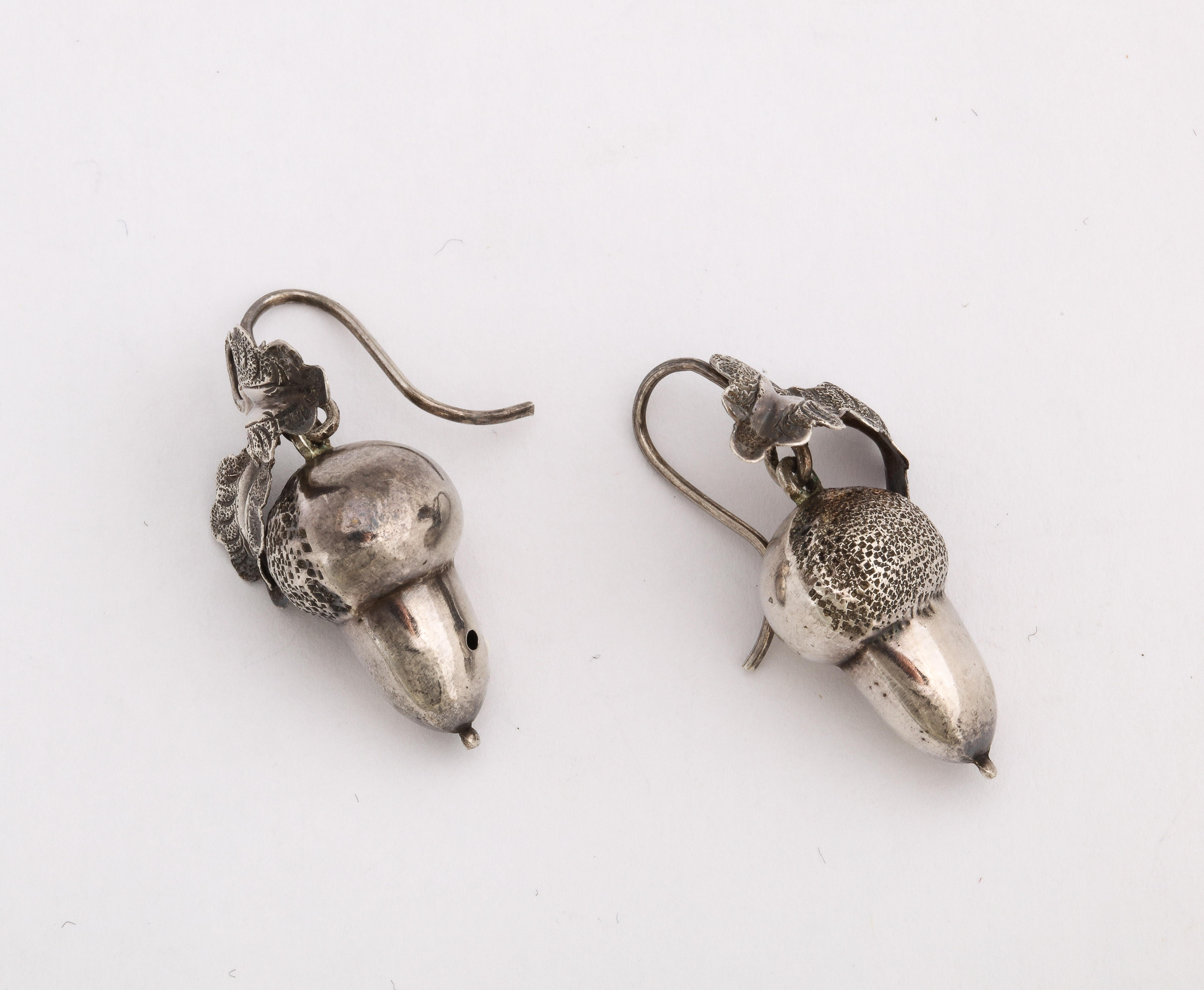 Women's or Men's Victorian Sterling Silver Acorn Earrings For Sale