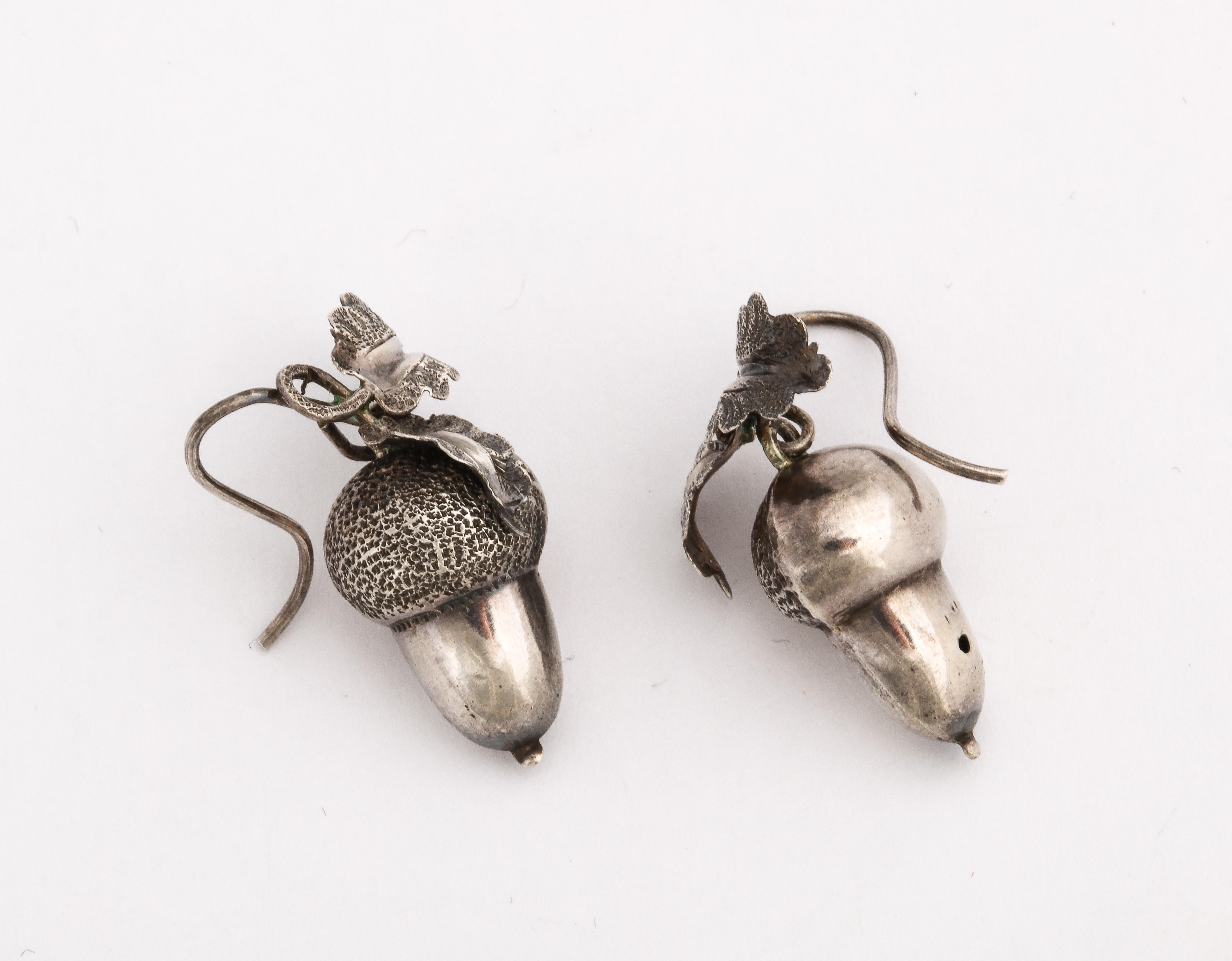 Victorian Sterling Silver Acorn Earrings For Sale 1
