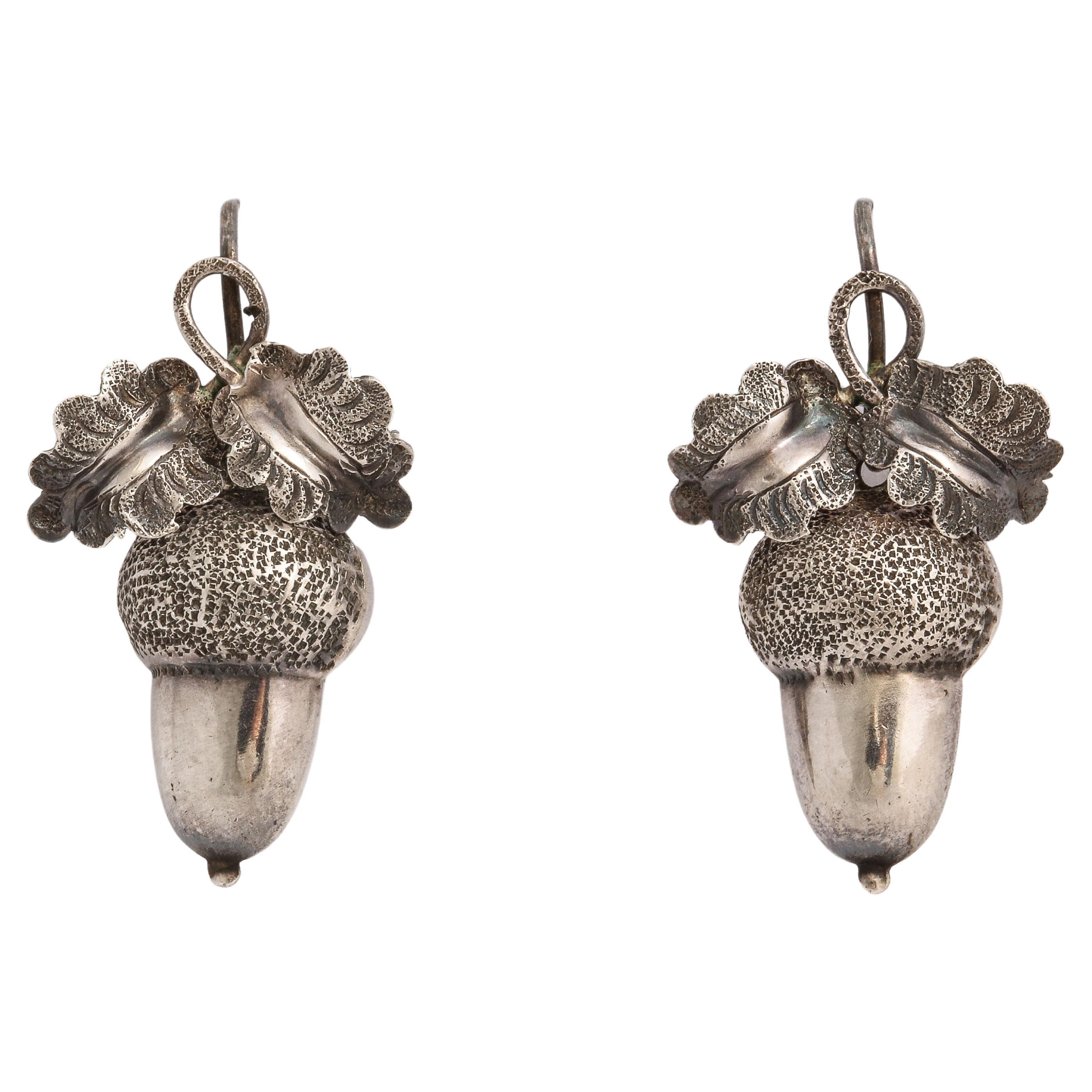 Victorian Sterling Silver Acorn Earrings For Sale