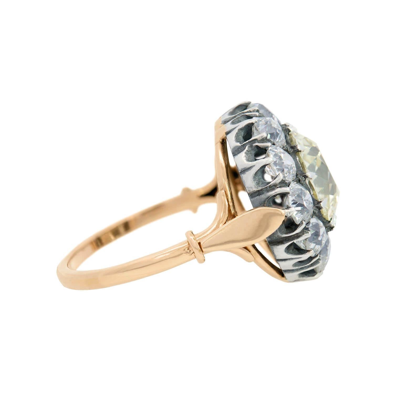 Old Mine Cut Victorian Sterling Silver and 18k Diamond Cluster Ring