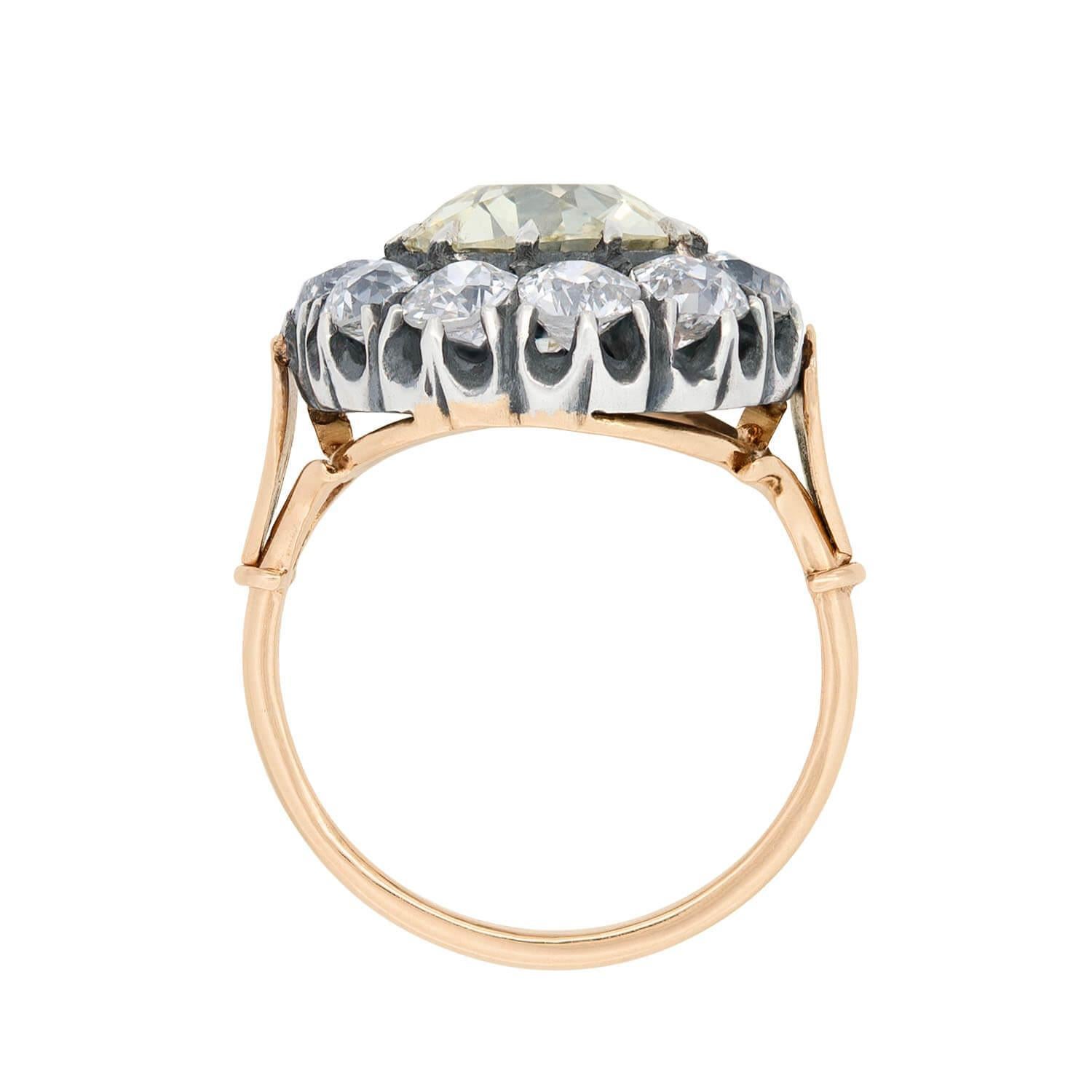 Victorian Sterling Silver and 18k Diamond Cluster Ring In Good Condition In Narberth, PA
