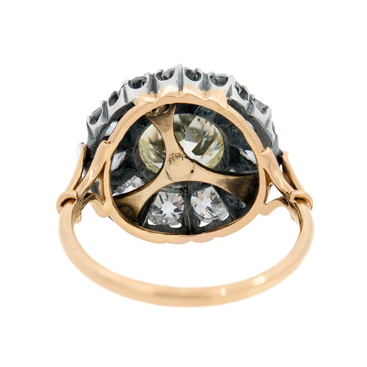Women's or Men's Victorian Sterling Silver and 18k Diamond Cluster Ring