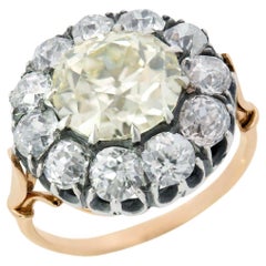 Victorian Sterling Silver and 18k Diamond Cluster Ring