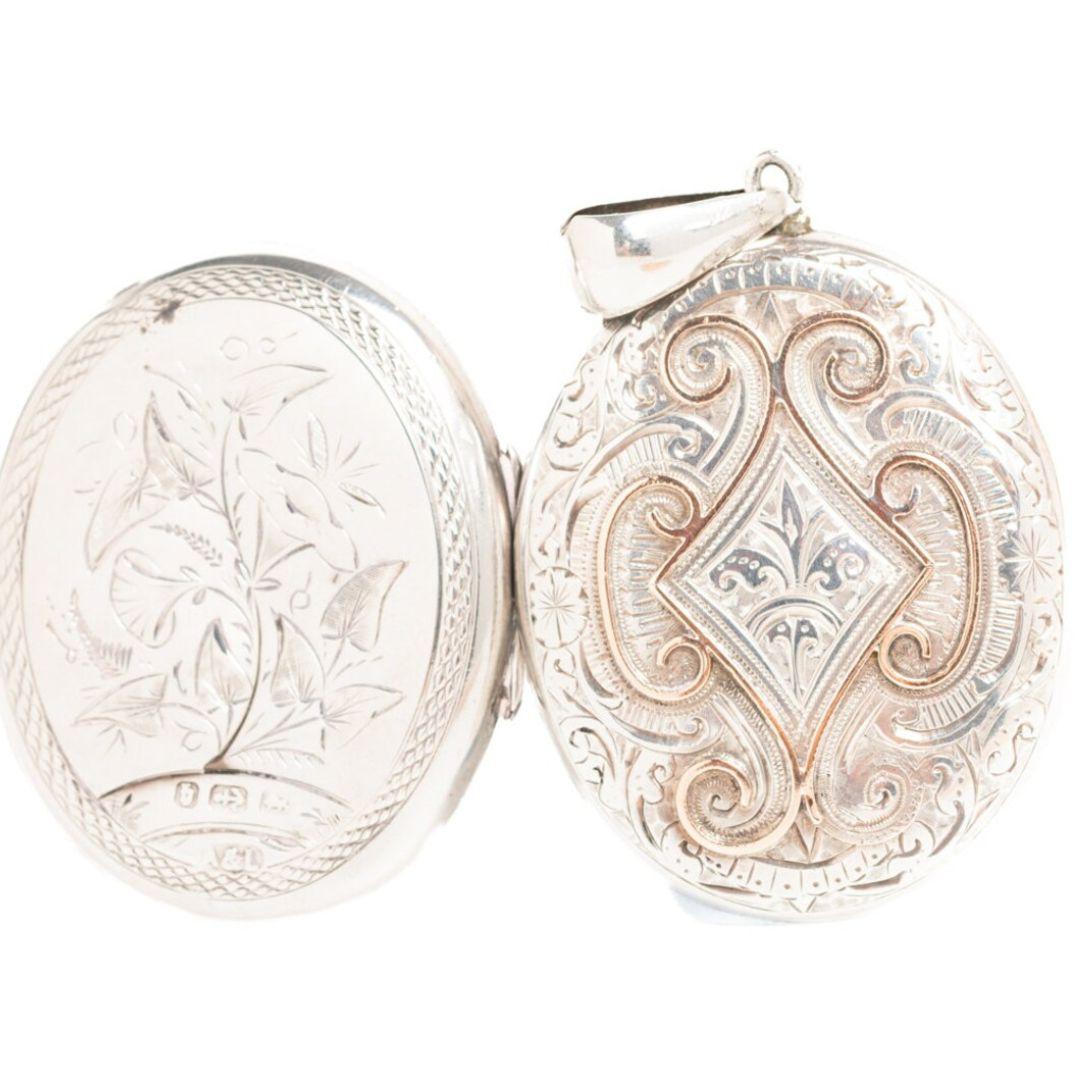 Women's Victorian Sterling Silver And 9ct Gold Floral Locket For Sale