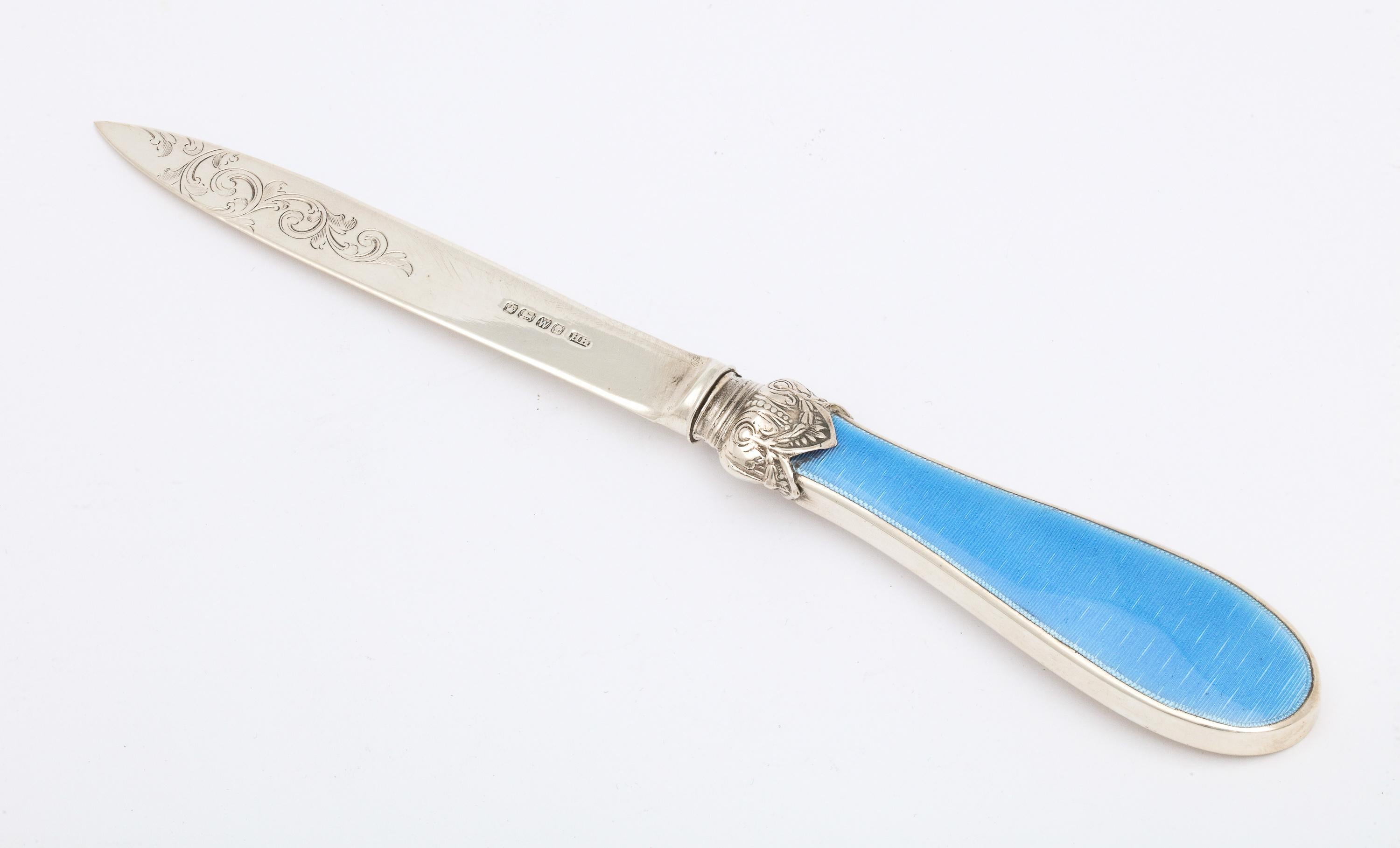 Victorian Sterling Silver and Blue Enamel, Mounted Letter Opener / Paper Knife 5