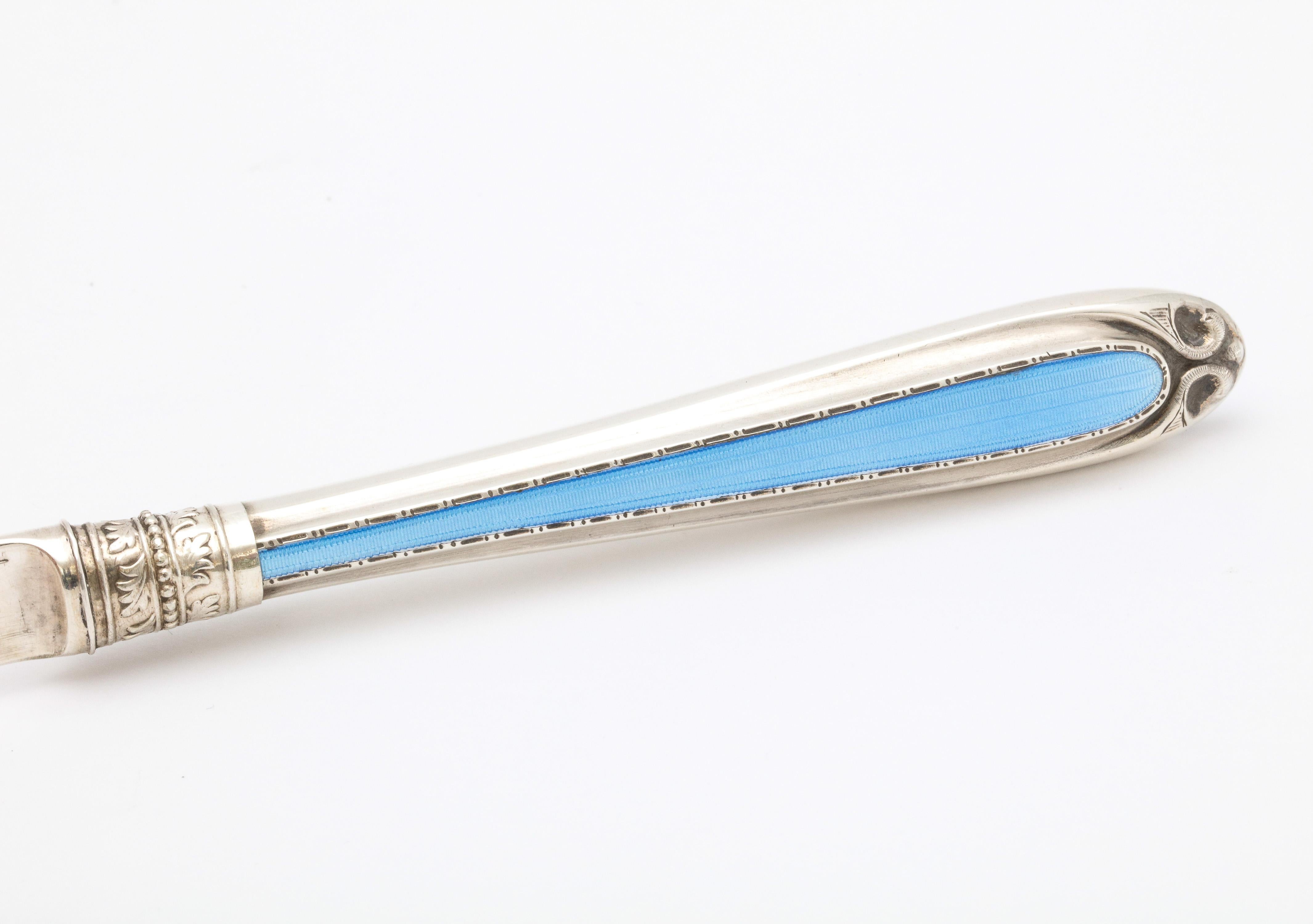Victorian Sterling Silver and Blue Guilloche Enamel Letter Opener 1