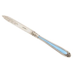 Victorian Sterling Silver and Blue Guilloche Enamel Letter Opener