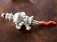 Victorian Sterling Silver and Coral Combination Whistle and Rattle