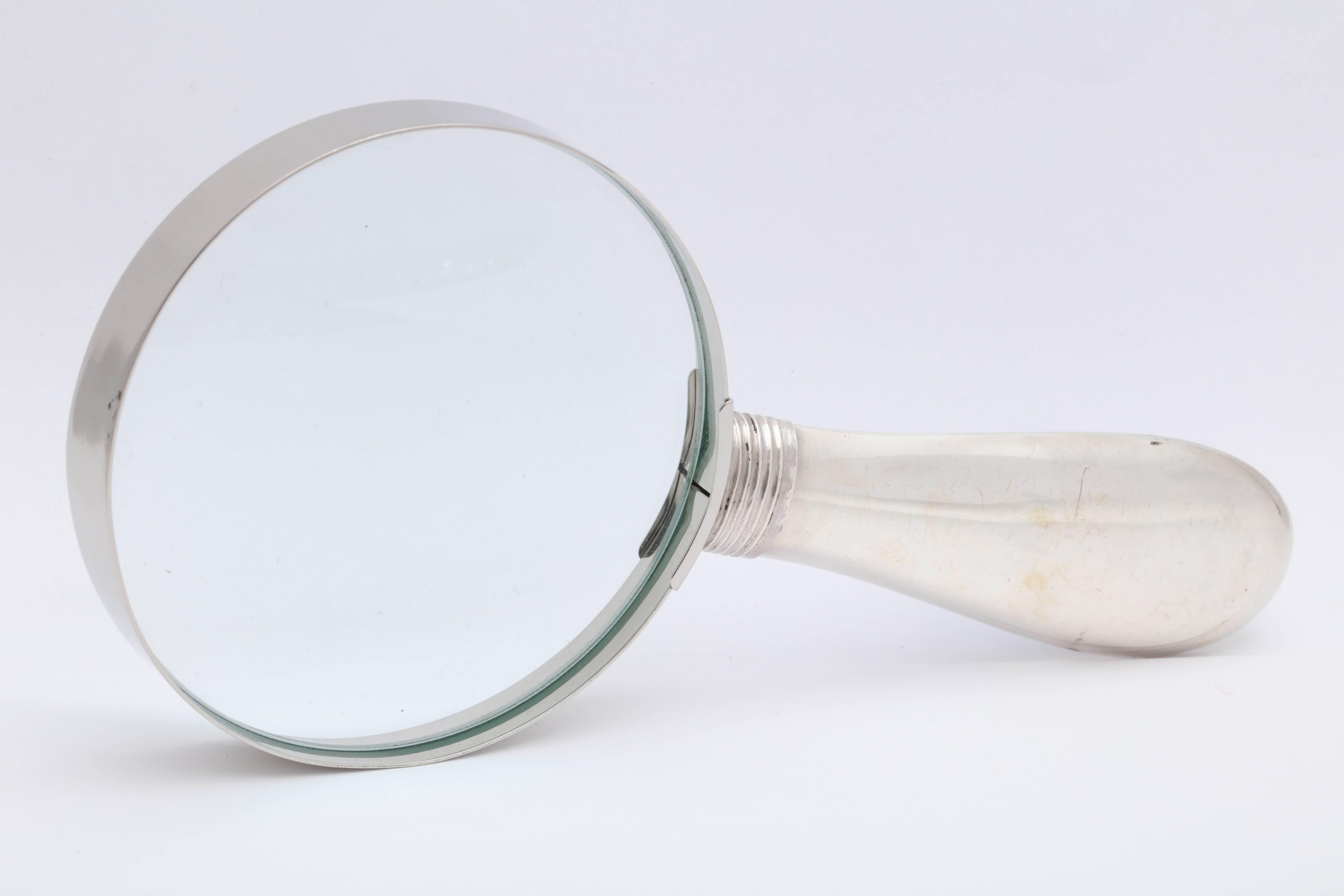 English Victorian Sterling Silver and Deep Cobalt Blue Enamel-Mounted Magnifying Glass