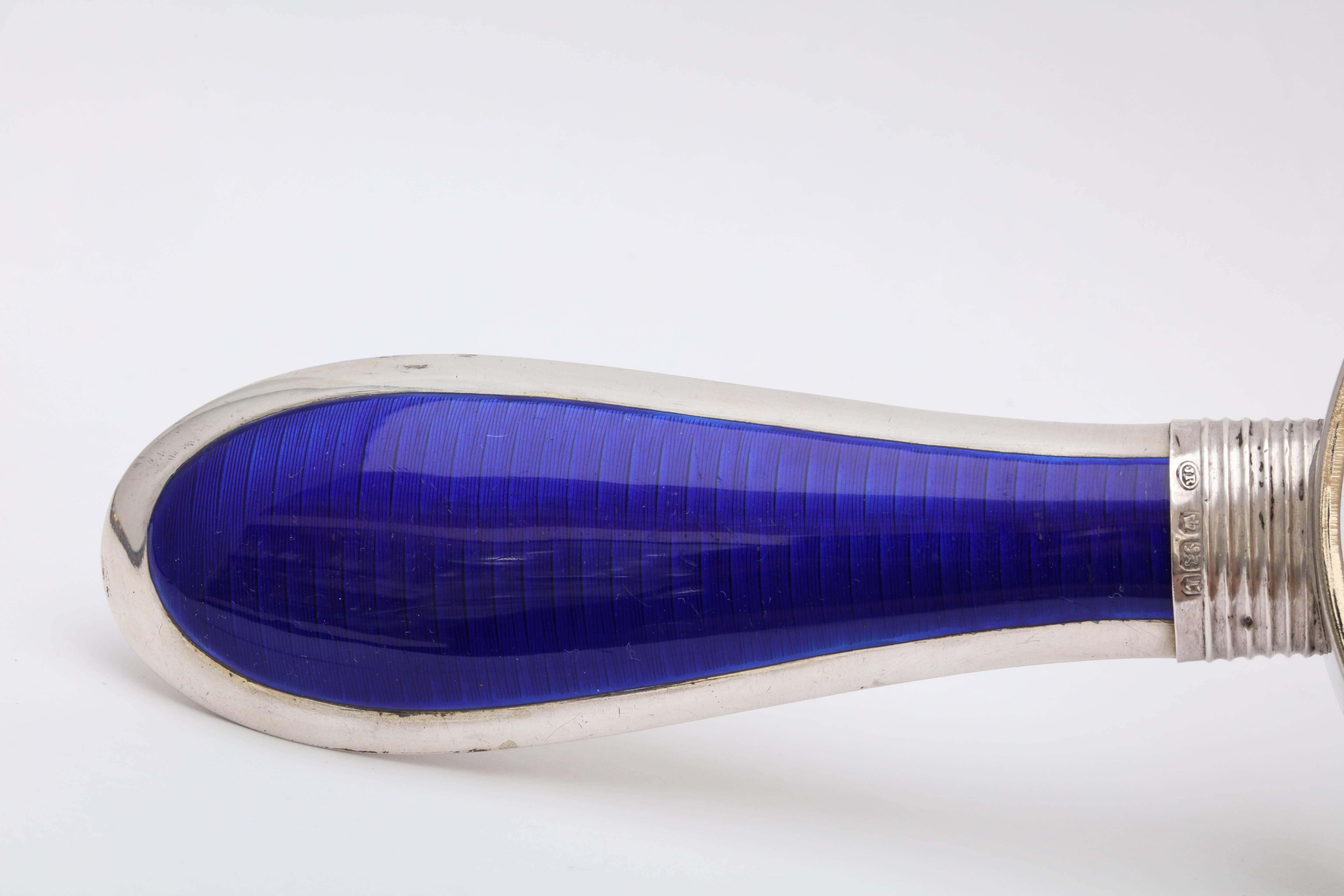 Metal Victorian Sterling Silver and Deep Cobalt Blue Enamel-Mounted Magnifying Glass