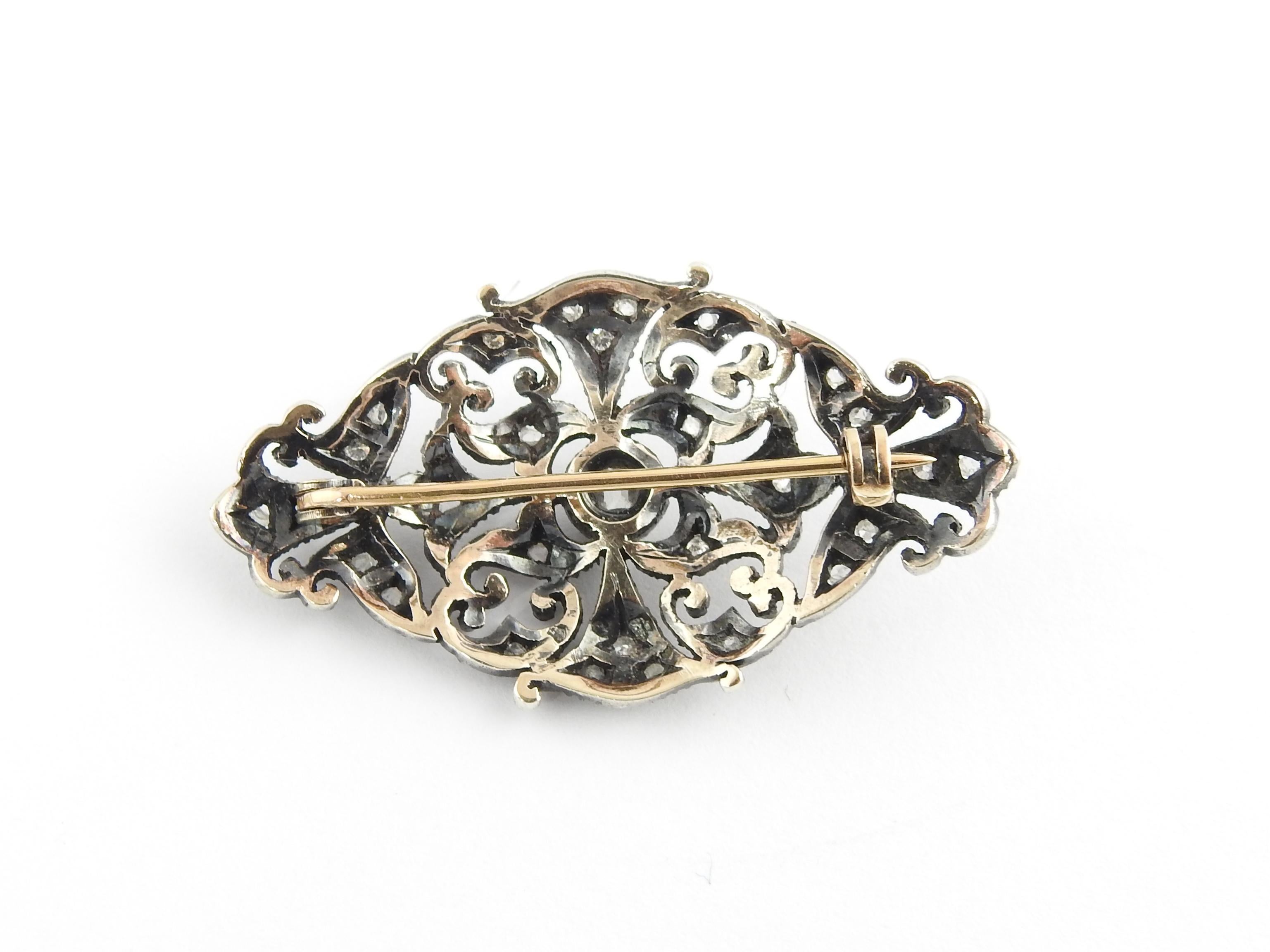 Old Mine Cut Victorian Sterling Silver and Diamond Brooch/Pin