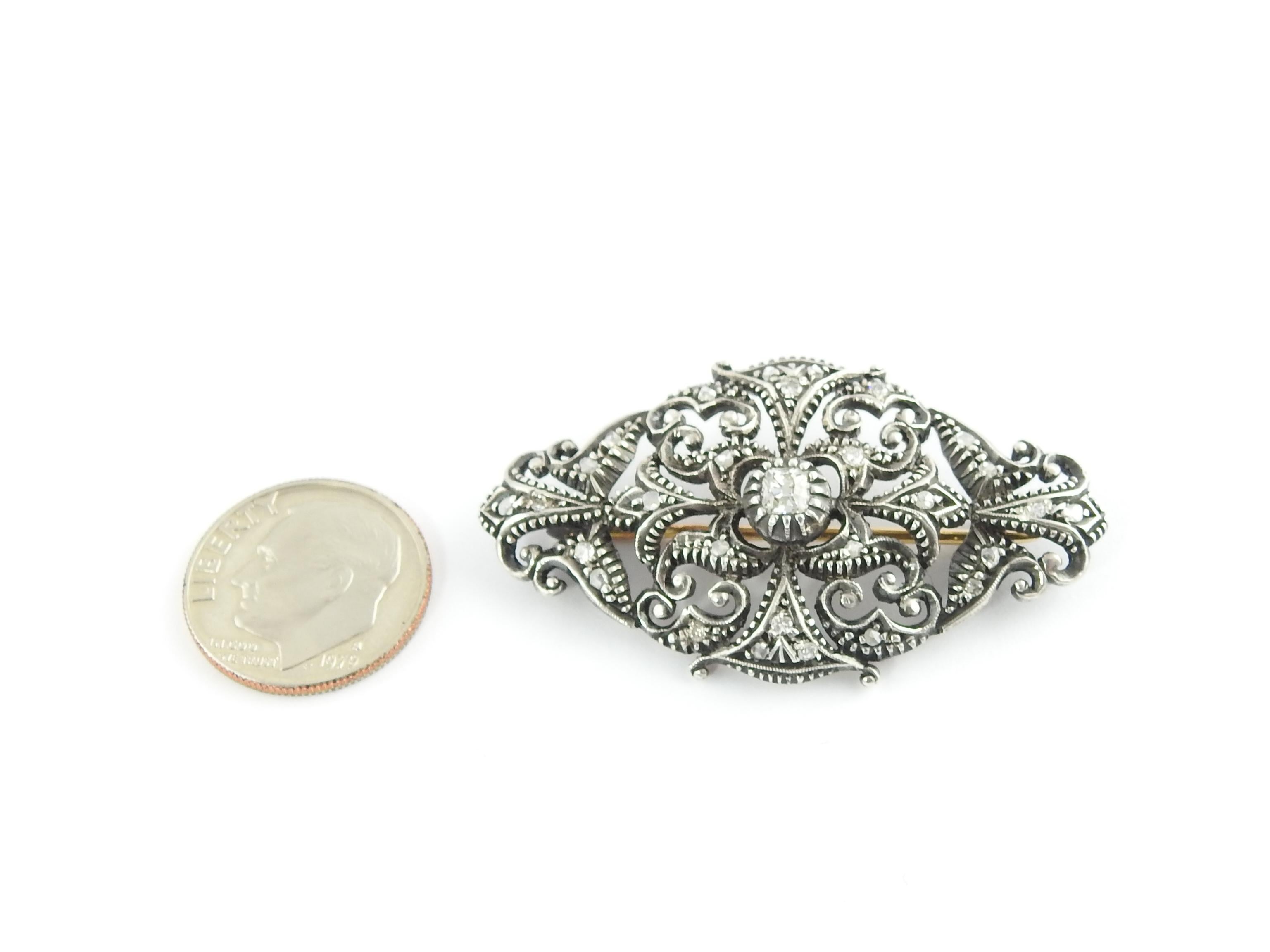 Victorian Sterling Silver and Diamond Brooch/Pin 2