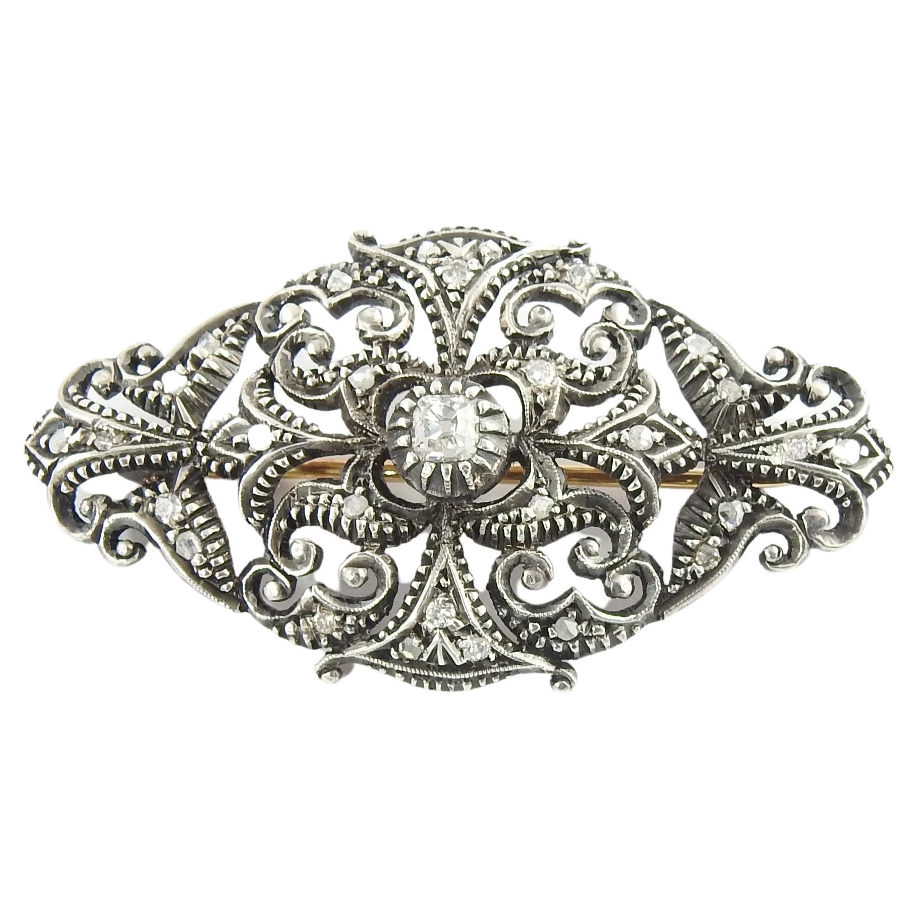 Victorian Sterling Silver and Diamond Brooch/Pin