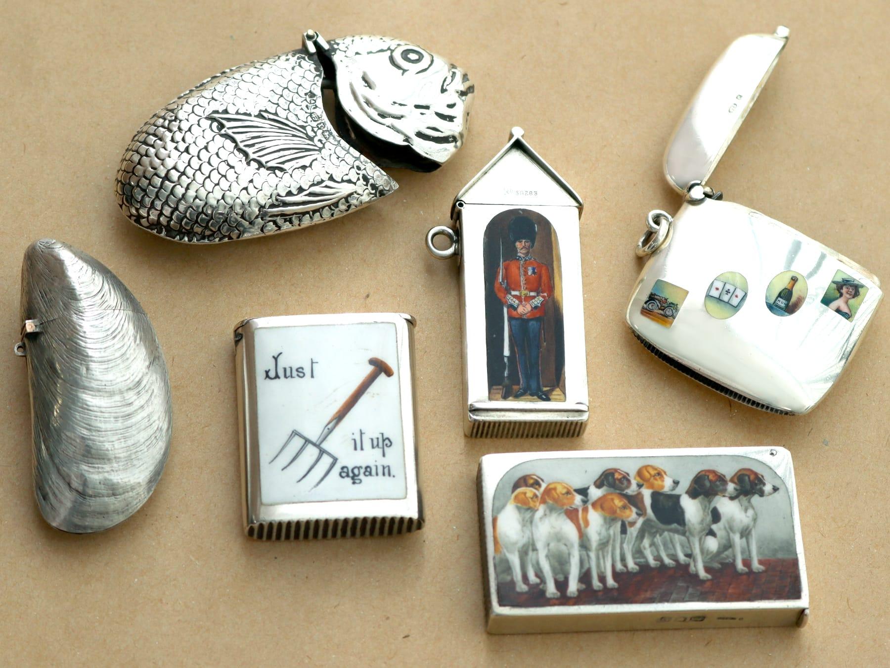 Estuche victoriano de plata de ley y esmalte de Vesta Centinela en Excelente estado para la venta en Jesmond, Newcastle Upon Tyne