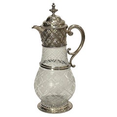 Victorian Sterling Silver And Etched Glass Claret Jug, London