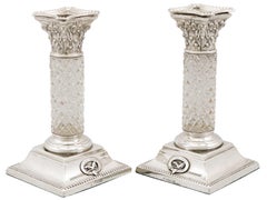 Victorian Sterling Silver and Glass Candlesticks