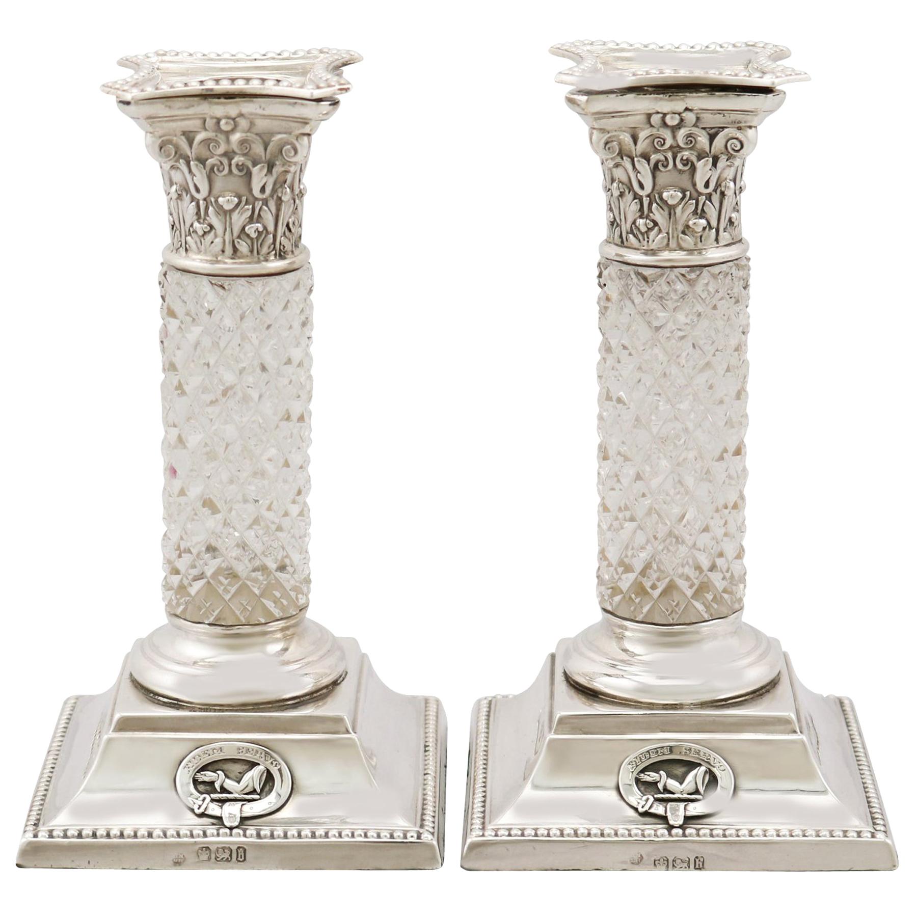 Victorian Sterling Silver and Glass Candlesticks