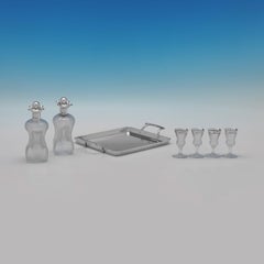 Victorian Sterling Silver and Glass Decanter Set by Heath and Middleton 1896