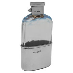 Victorian sterling silver and glass hip flask made by Asprey in 1896