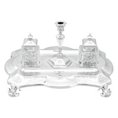 Viktorianisches Sterling Silber und Glas Tintenfass / Schreibtisch Standish