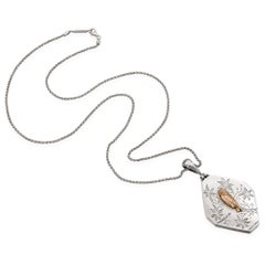 Victorian Sterling Silver and Gold Owl Locket Necklace with Gerochristo Chain