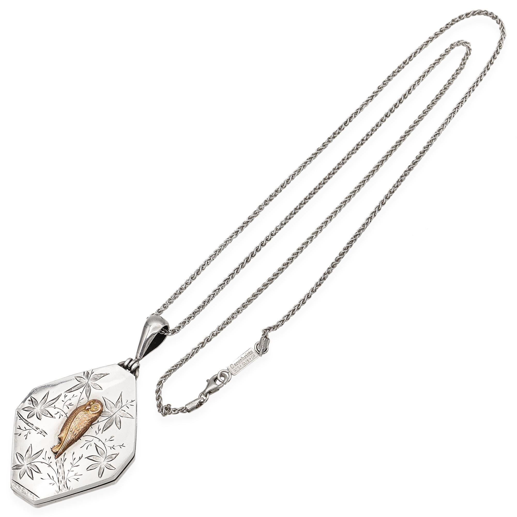 Donna Collana vittoriana in argento e oro con gufo e catena Gerochristo in vendita