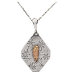 Victorian Sterling Silver and Gold Owl Locket Necklace with Gerochristo Chain