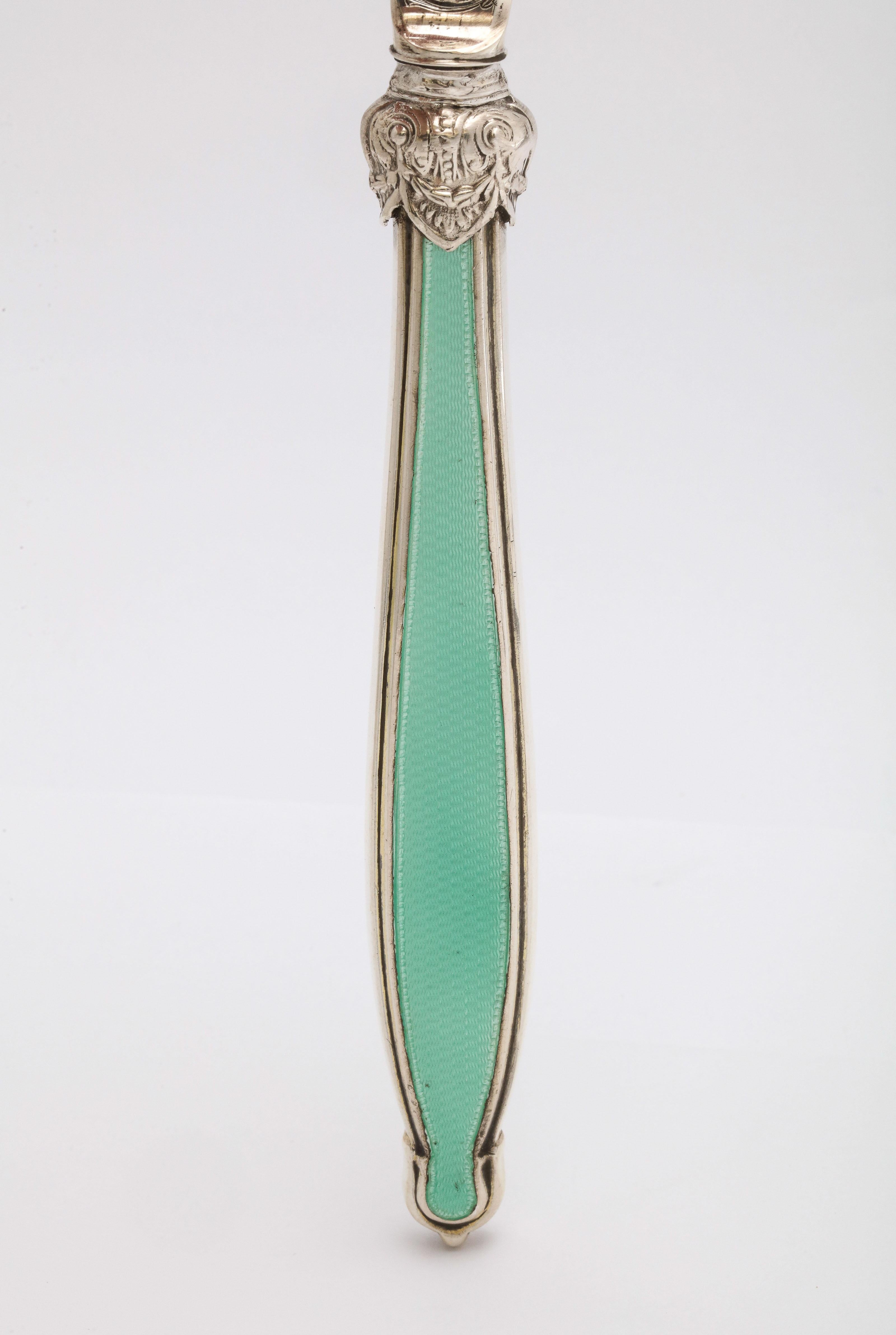 Victorian Sterling Silver and Mint Green Guiloche Enamel Letter Opener 5