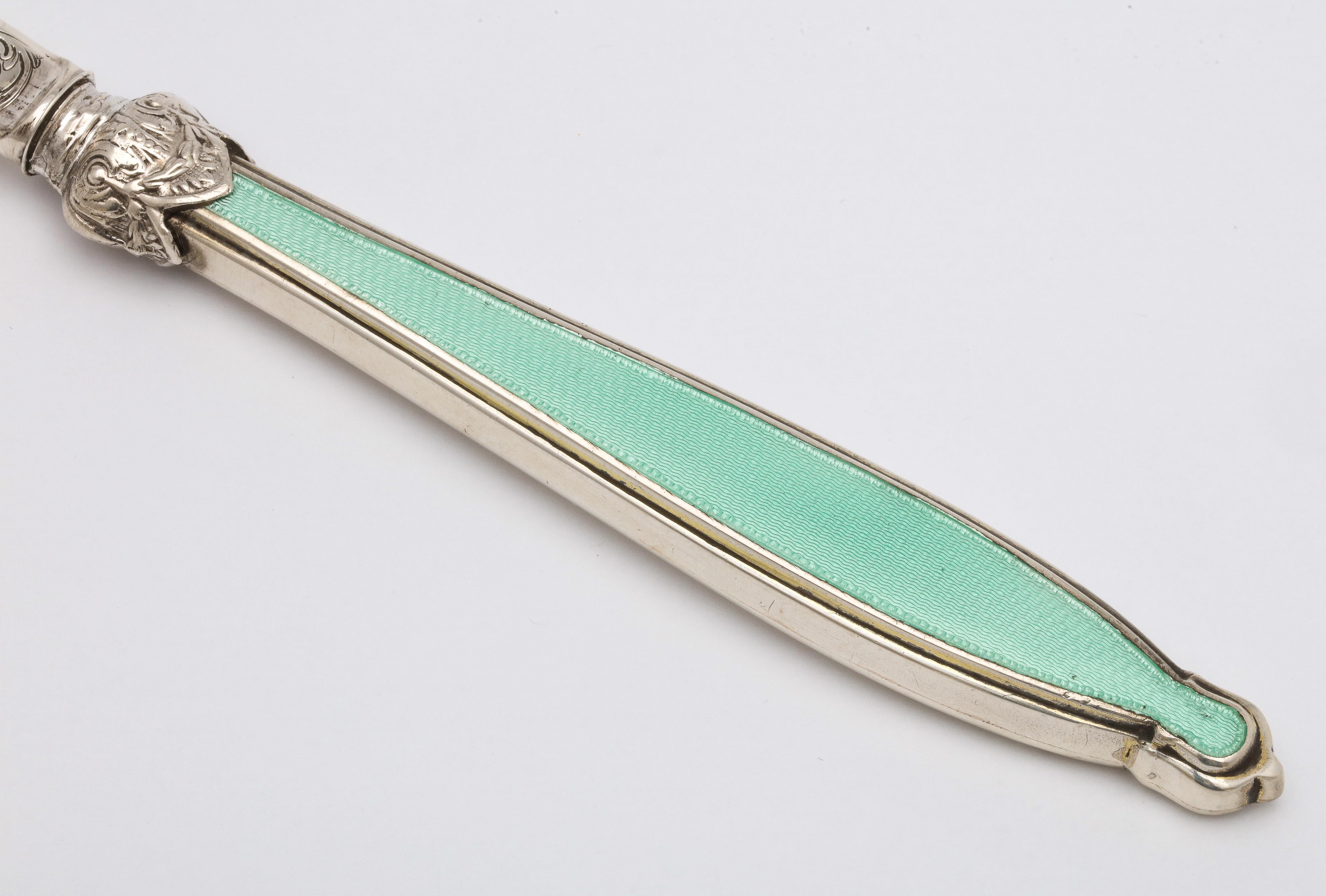 Mid-19th Century Victorian Sterling Silver and Mint Green Guiloche Enamel Letter Opener