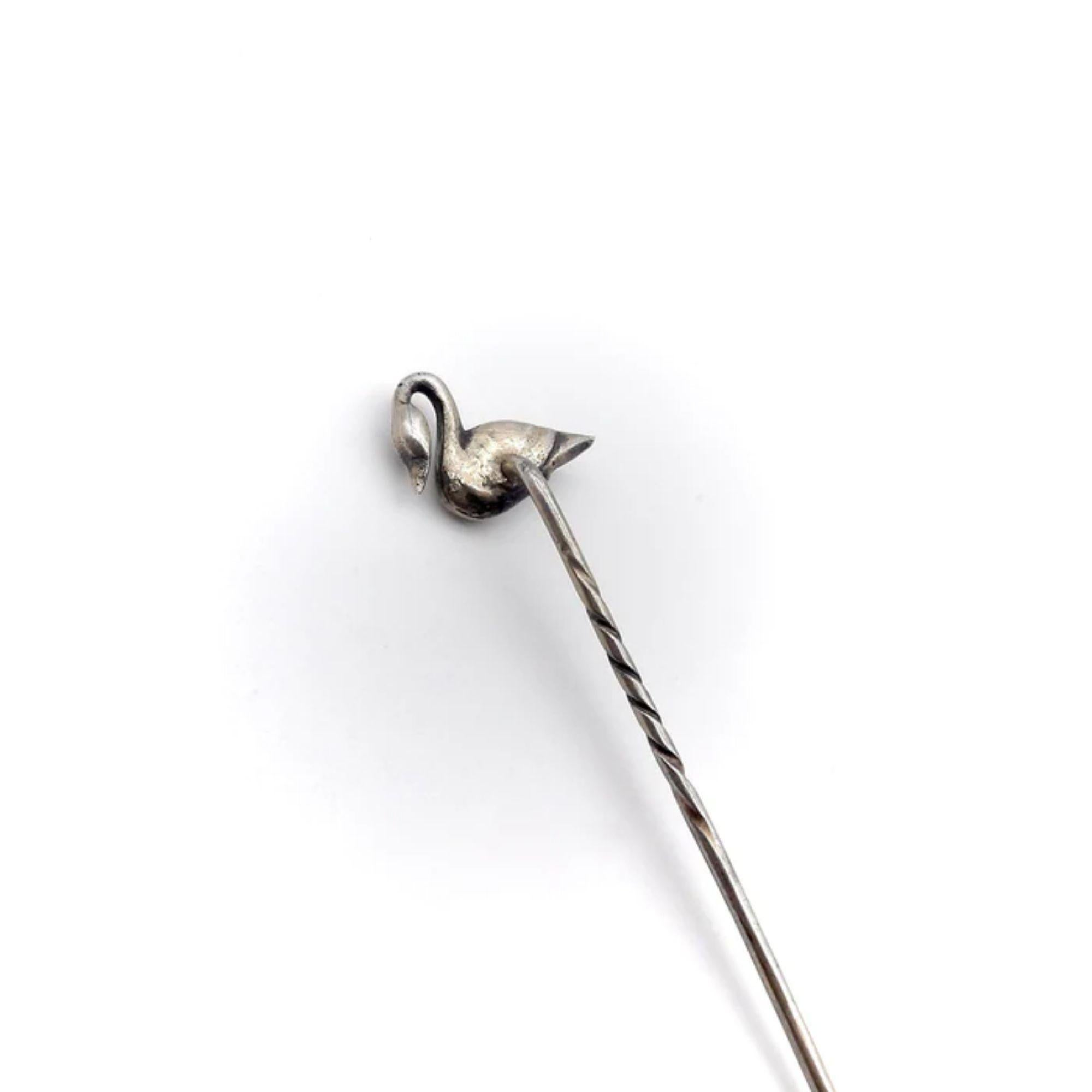 Women's or Men's Victorian Sterling Silver and Paste Swan Stickpin, circa 1890's For Sale