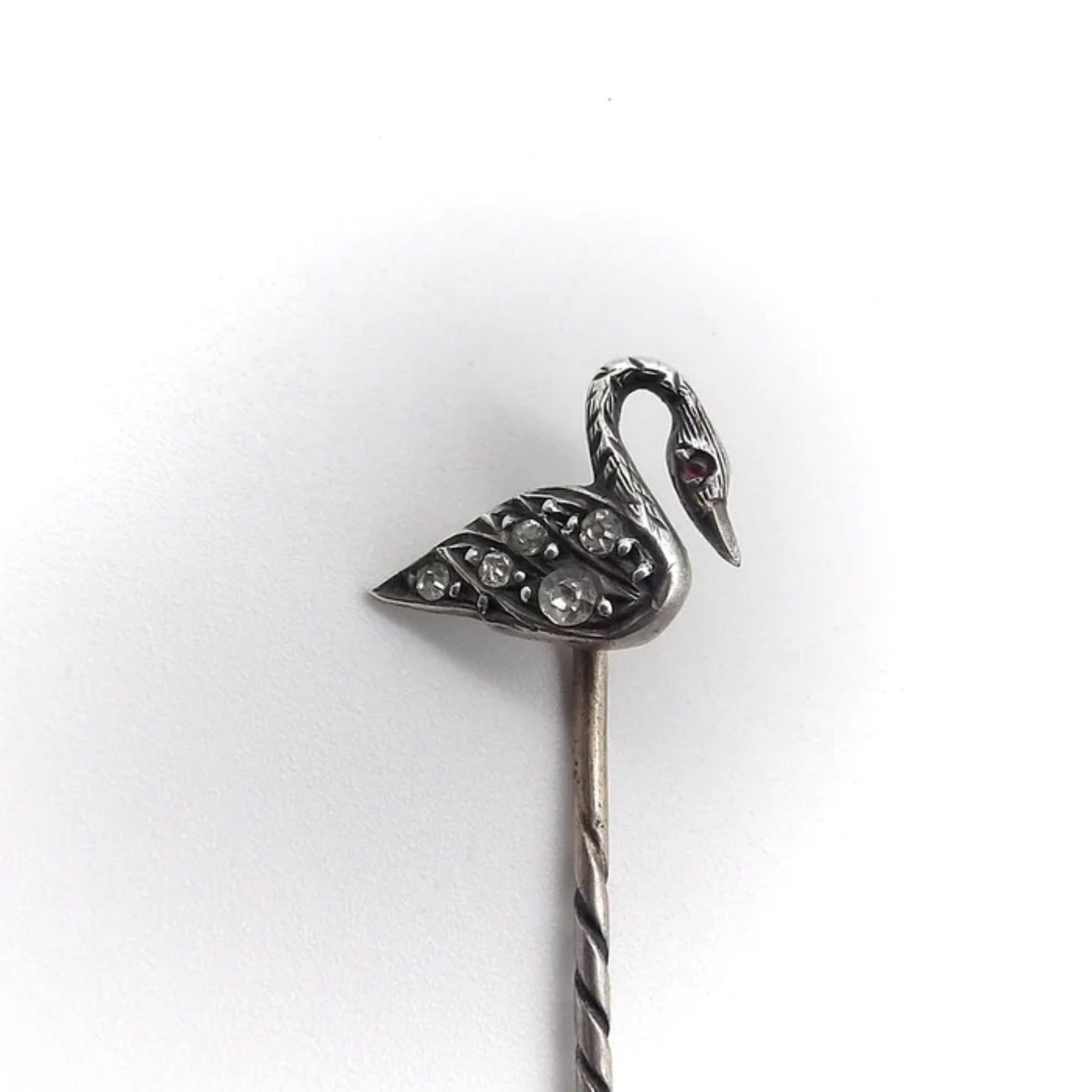 Victorian Sterling Silver and Paste Swan Stickpin, circa 1890's For Sale 1