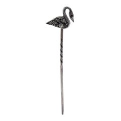 Victorian Sterling Silver and Paste Swan Stickpin, circa 1890's