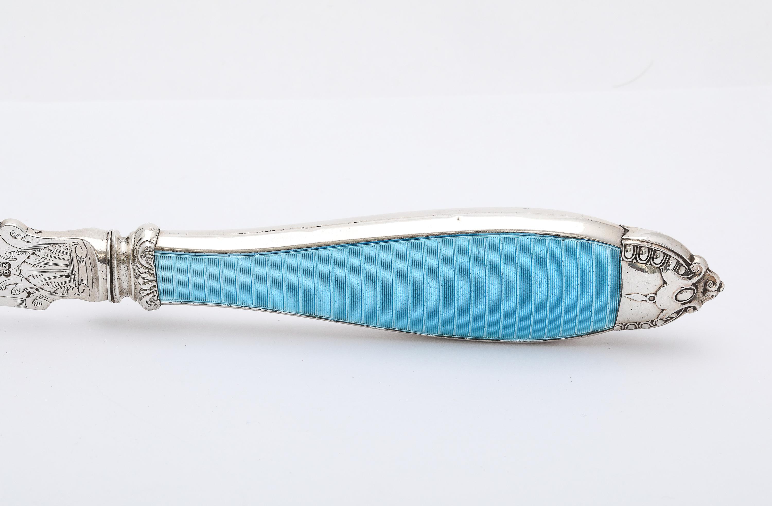Viktorianischer Brieföffner aus Sterling Silber und türkisblauer Guilloche-Emaille im Angebot 4