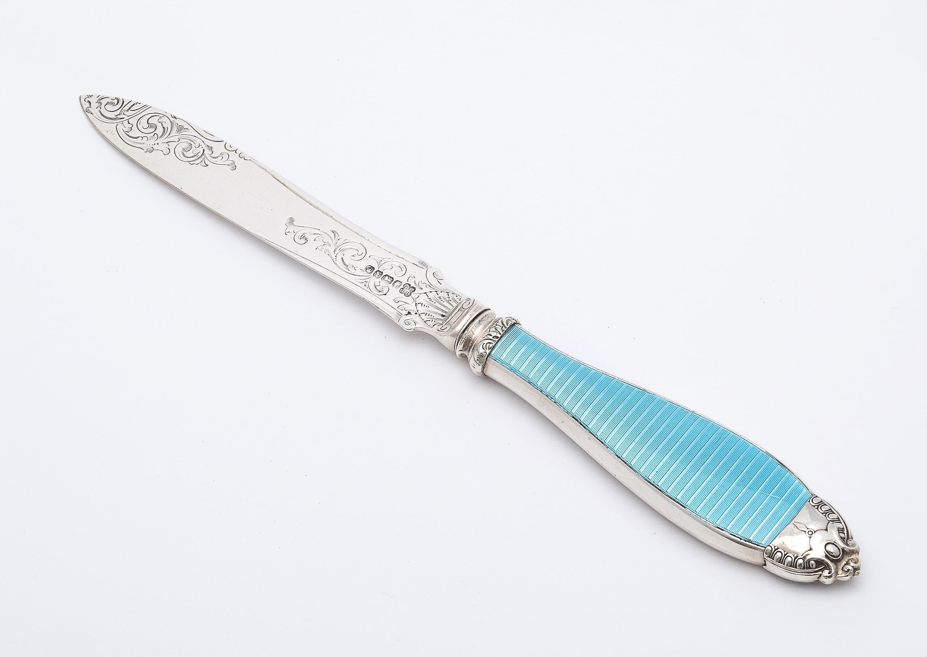 Viktorianischer Brieföffner aus Sterling Silber und türkisblauer Guilloche-Emaille im Angebot 7