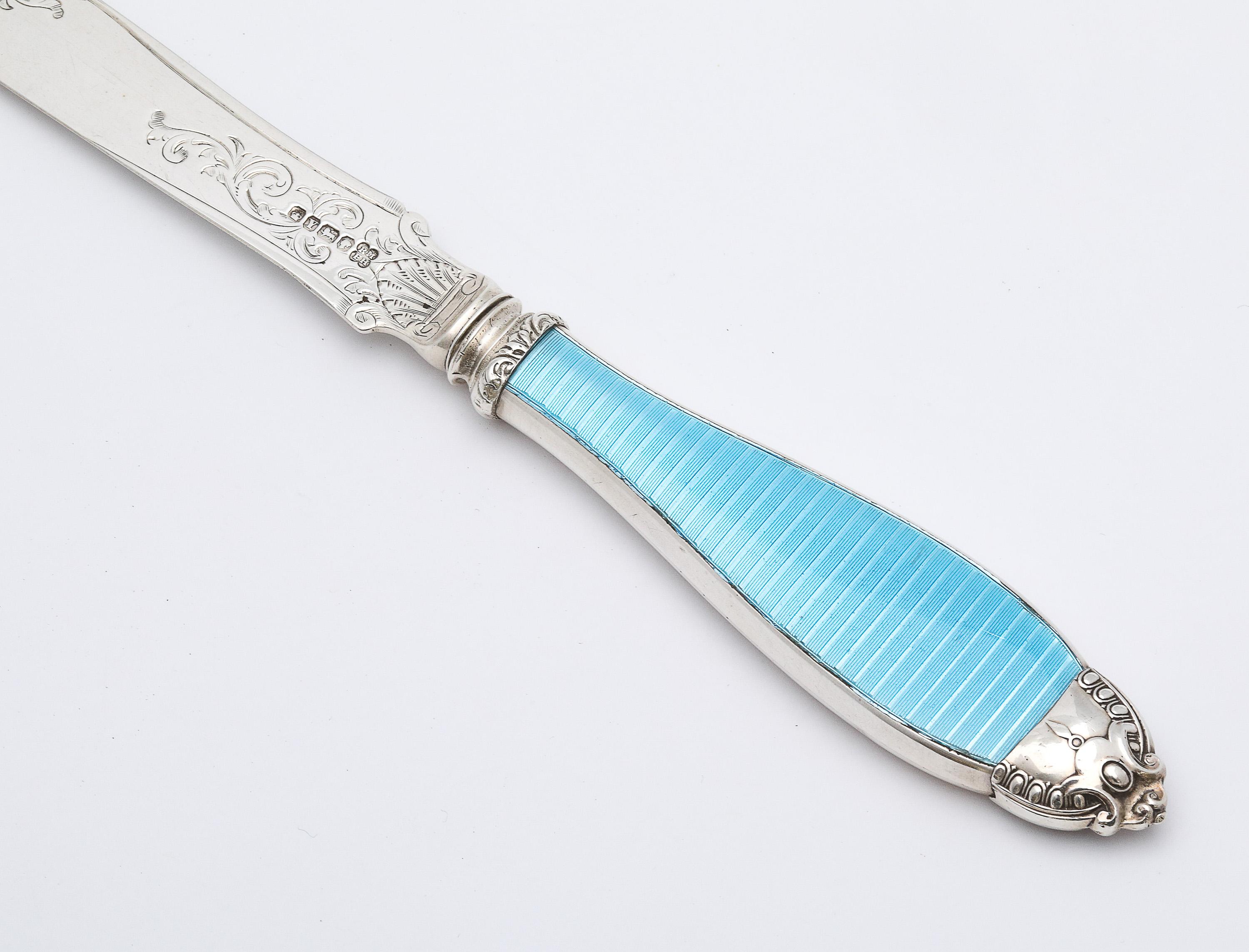 Viktorianischer Brieföffner aus Sterling Silber und türkisblauer Guilloche-Emaille im Angebot 8