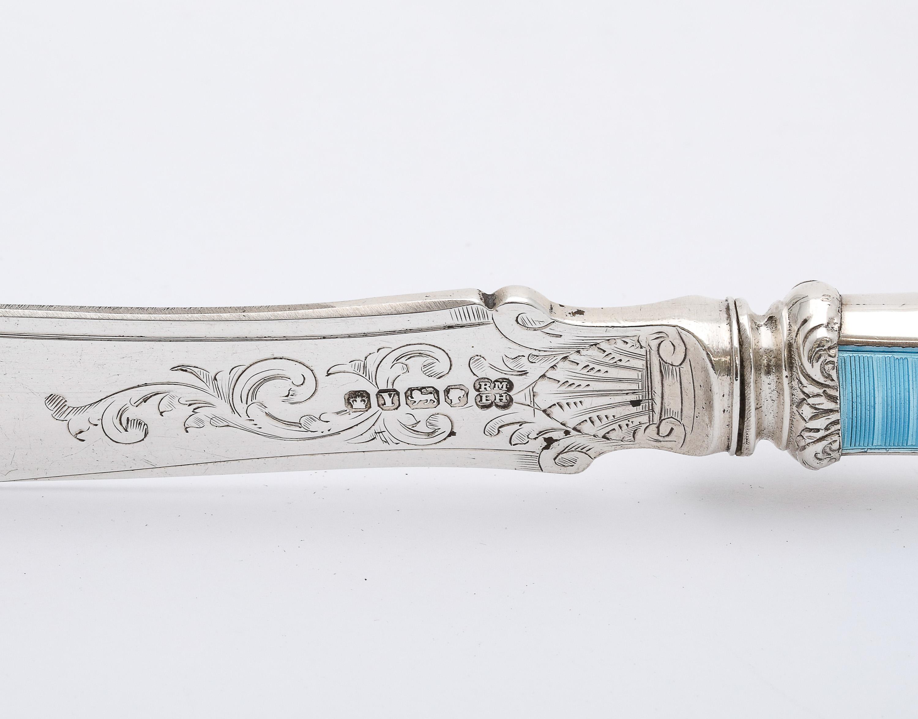 Viktorianischer Brieföffner aus Sterling Silber und türkisblauer Guilloche-Emaille im Angebot 3