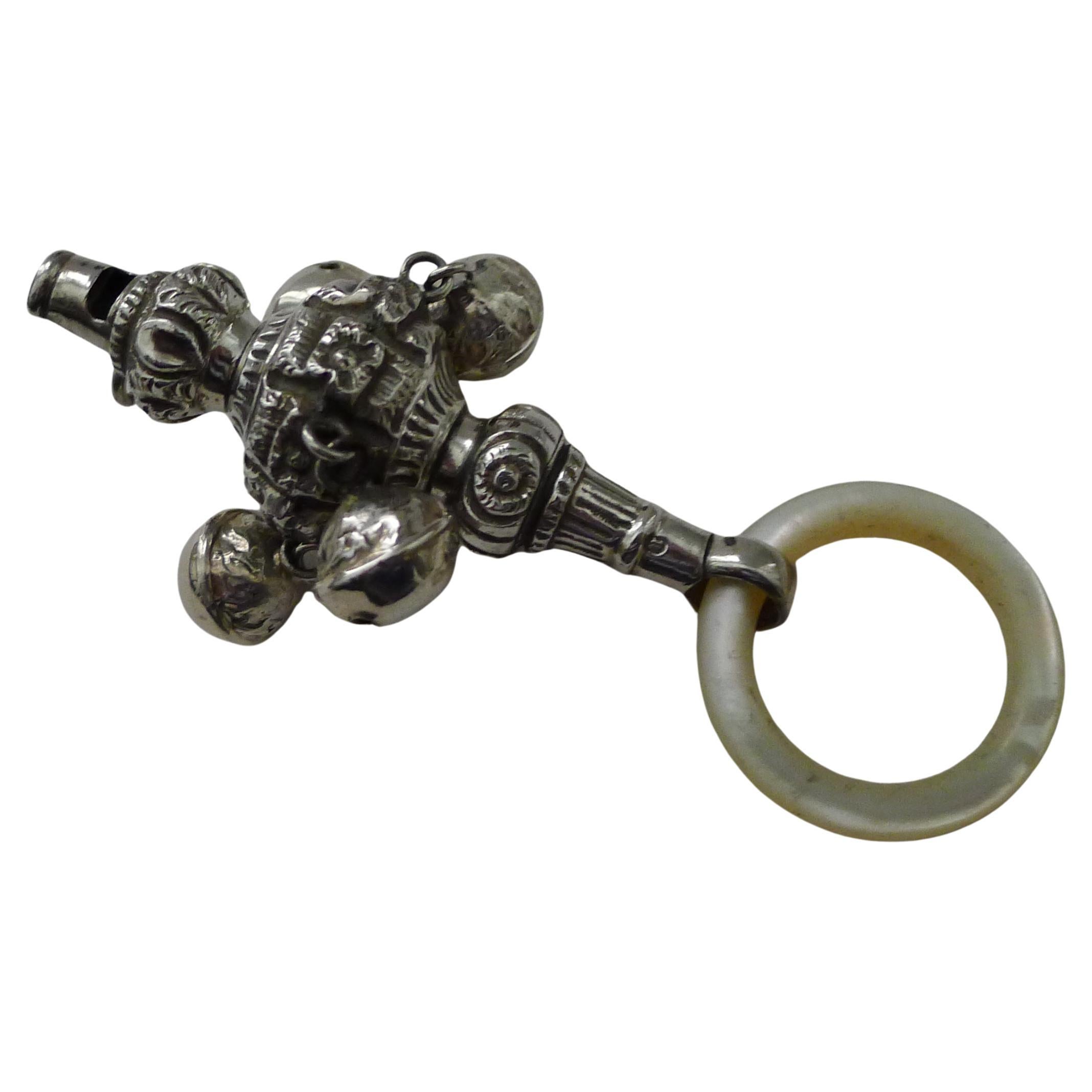 Victorian Sterling Silver Baby Rattle / Whistle - George Unite For Sale