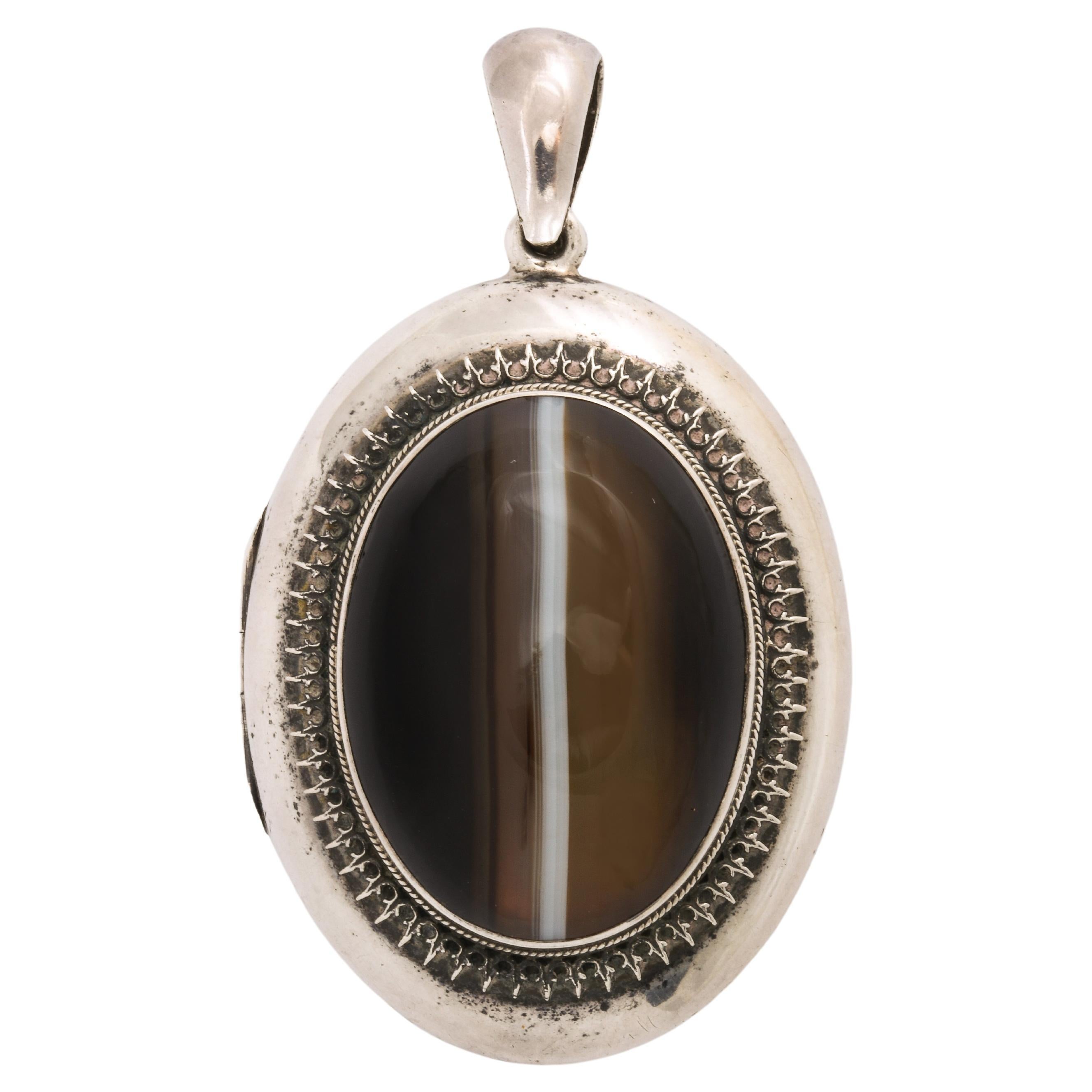 Victorian Sterling Silver Banded Agate Locket