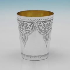 Victorian Sterling Silver Beaker by Thomas Smily, Hand-Engraved, 1876